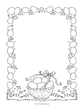Basket Of Easter Eggs Black and White page border
