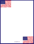 Six American Flags Blue Border