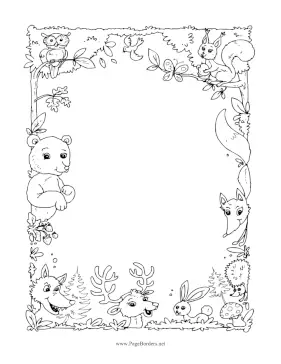Animals Of The Forest Black and White page border