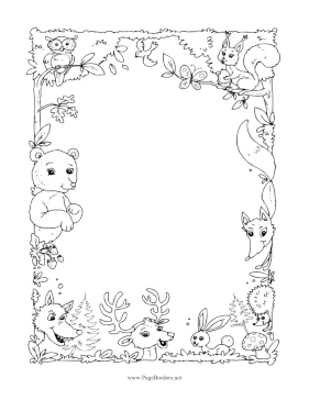 Animals Of The Forest Black and White page border