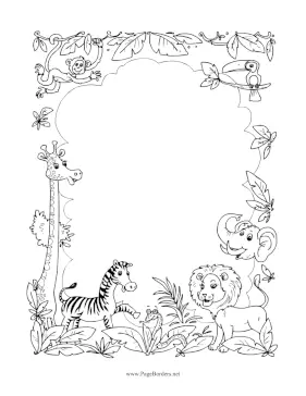 Animals Of The Savanna Black and White page border