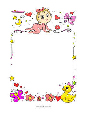 Baby Girl And Toys page border