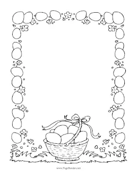 Basket Of Easter Eggs Black and White page border