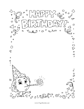 Birthday Kid With Party Favors Black and White page border