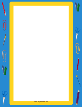 Blue School Supplies Border page border