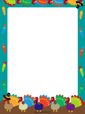 Colorful Turkey Thanksgiving Border page border