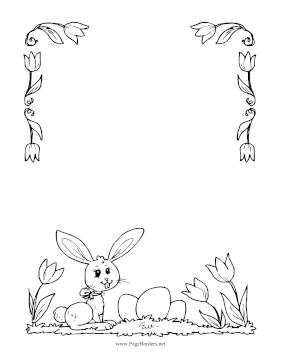 Easter Bunny And Tulips Black and White page border
