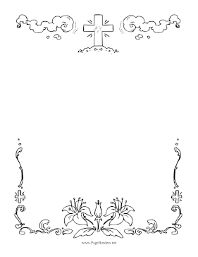 Easter Cross And Lilies Black and White page border
