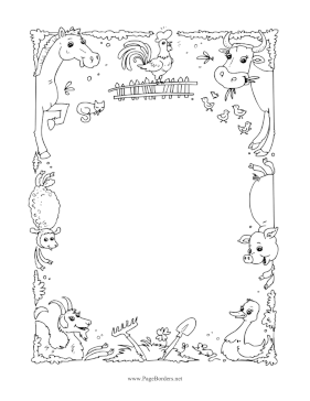 Farm Animals Black and White page border