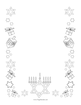 Hanukkah Star Of David Black and White Border page border