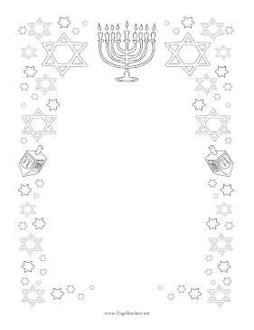 Hanukkah Stars And Dreidel Black and White Border page border