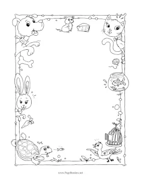 Household Pets Black and White page border