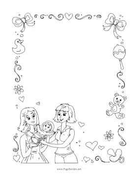 Moms And Baby Black and White page border