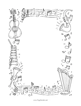 Musical Instruments Black and White page border