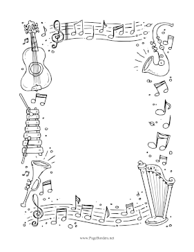 Musical Instruments Black and White page border