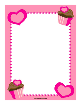 Pink Cupcakes and Hearts Border page border