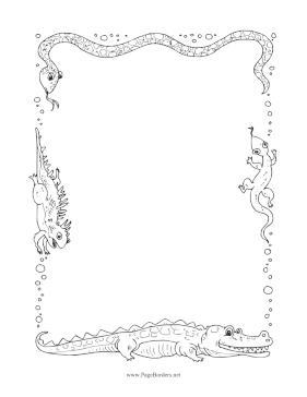 Reptiles Black and White page border