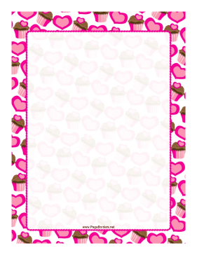 Scalloped Hearts and Cupcakes Border page border