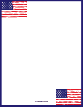 Six American Flags Blue Border page border