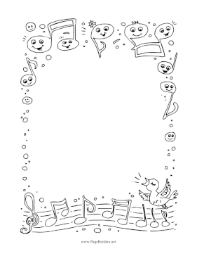 Songbird And Music Notes Black and White page border