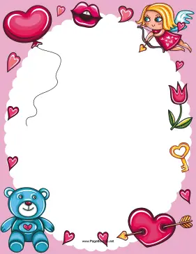 Valentines Day Cupid and Bear Border page border