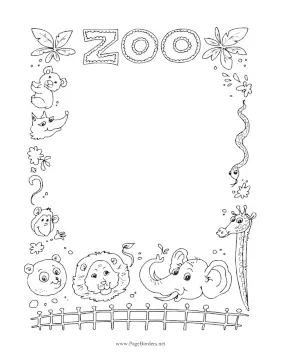 Zoo Animals Black and White page border