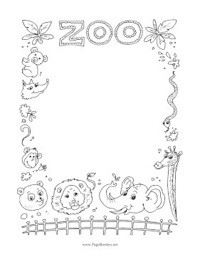 Zoo Animals Black and White page border