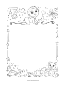 Baby Boy And Toys Black and White page border