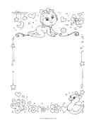 Baby Girl And Toys Black and White page border