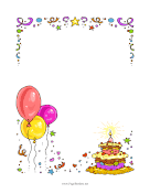 Birthday Cake And Balloons page border