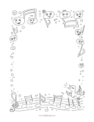 Songbird And Music Notes Black and White page border